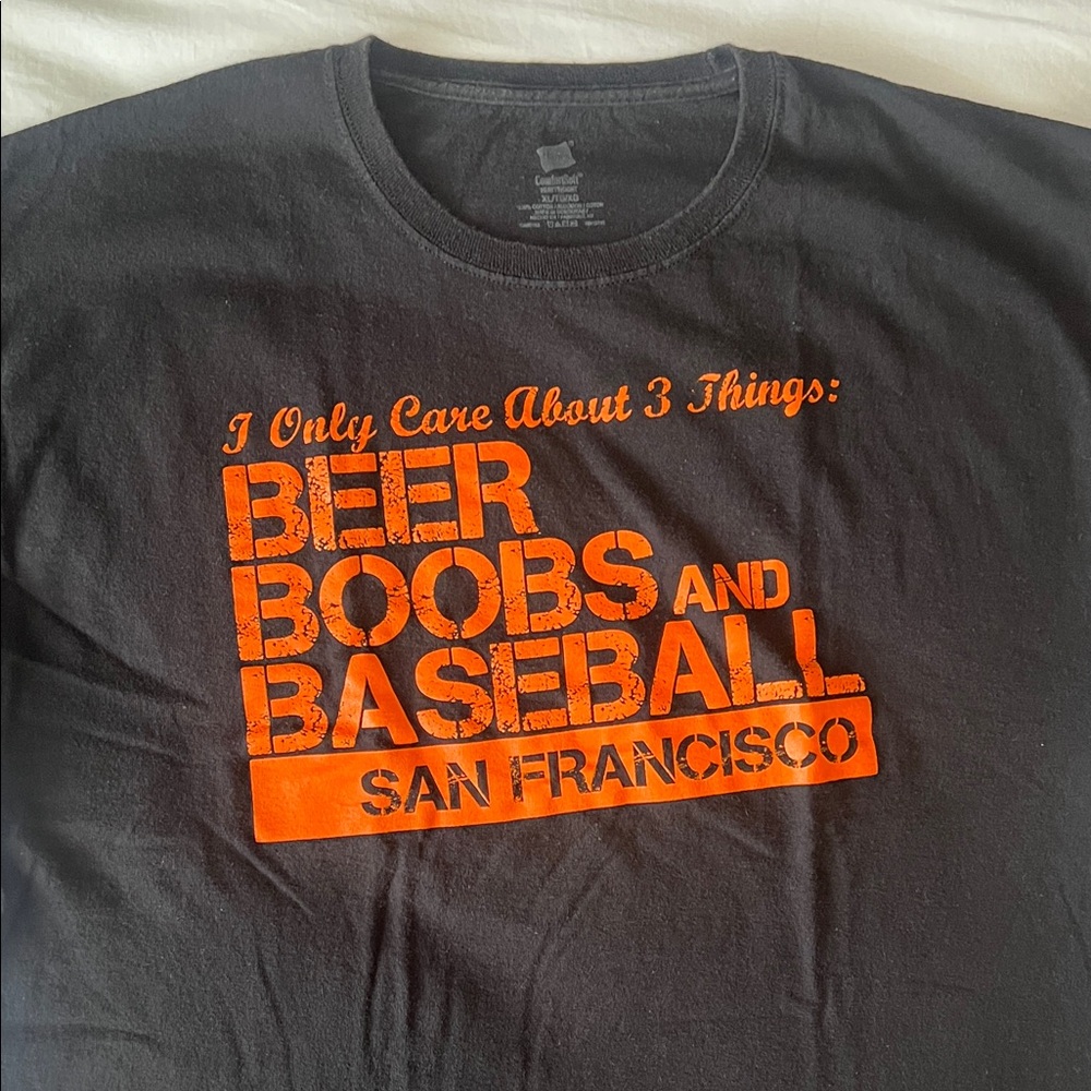 S.F. GIANTS tee “Beer, Boobs and Baseball!”
